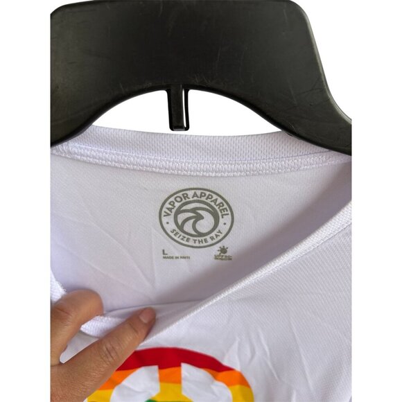 White Long Sleeve Shirt With Rainbow Peace Symbol By Vapor Apparel Size L - Picture 3 of 3